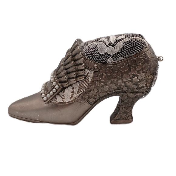 Vintage Metal Shoe Pin Cushion Ornament Beaded w/ White White Faux Pearl - Picture 2 of 12